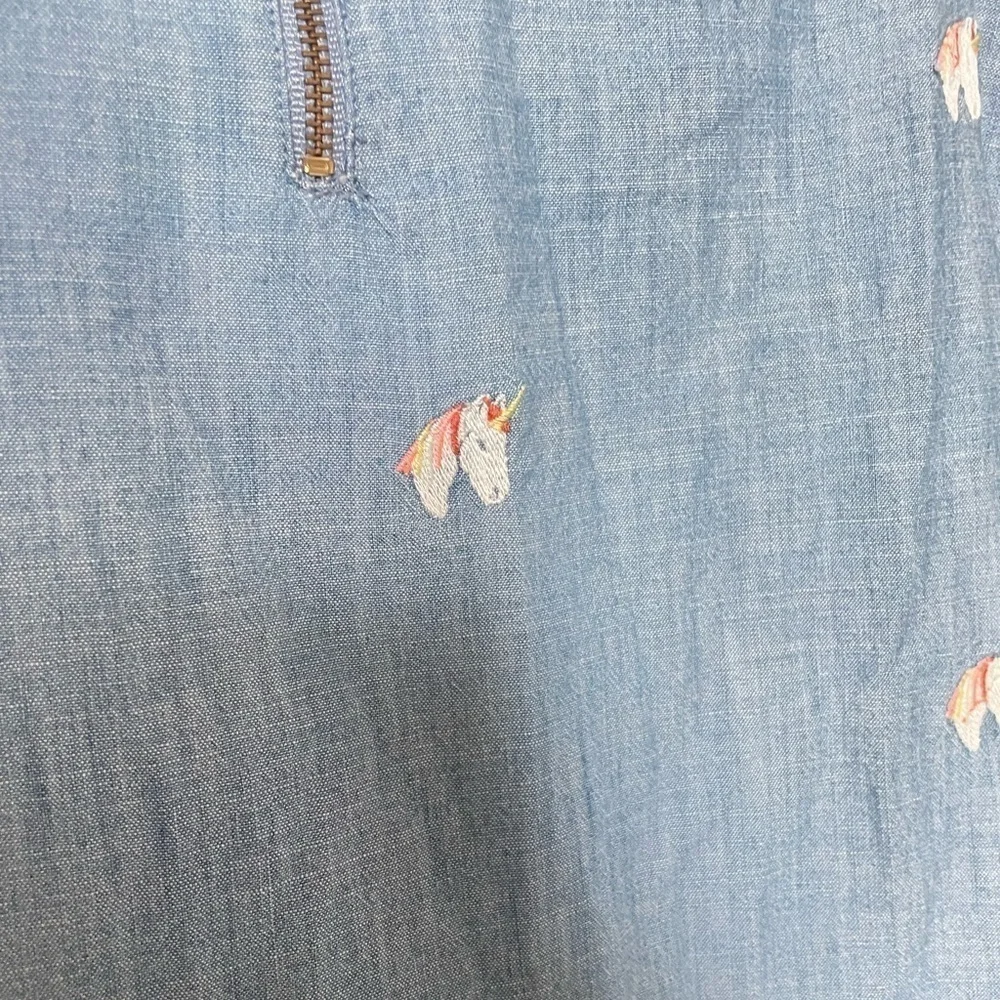 Crewcuts Unicorn Chambray Dress Ruffle Bottom NWOT size 10